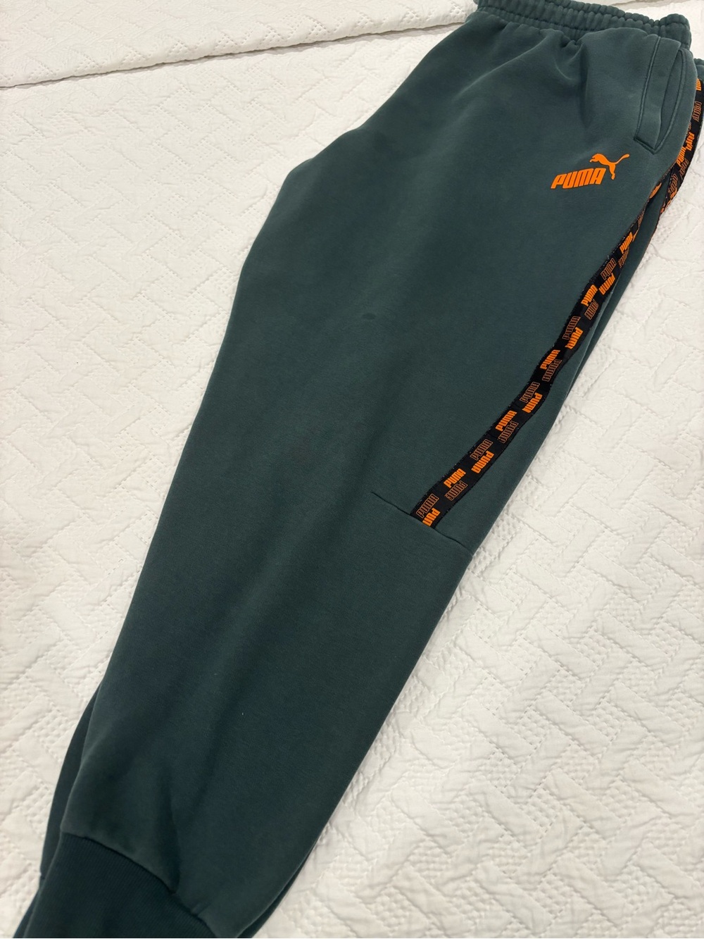 Puma Teal-Gray Track Pants with Orange Logo Trim - Size XXL